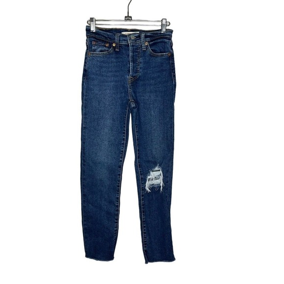 LEVI'S Wedgie size 24 Straight Jeans High Waist Cropped Button Fly Distressed - Picture 1 of 9